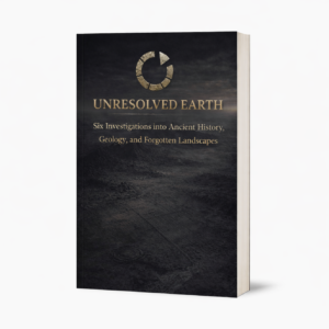 Unresolved Earth documentary eBook cover featuring ancient landscapes and investigative theme