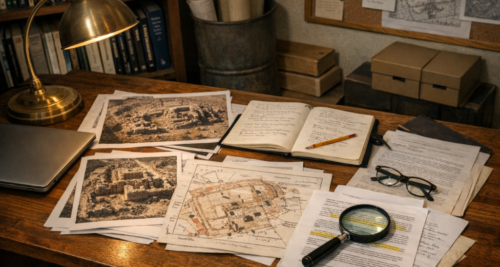 Scientific interpretation of evidence in archaeological research.