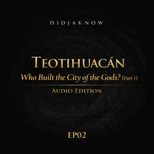 DidjaKnow EP02 Audio Edition cover — Teotihuacán Who Built the City of the Gods (Part 1) in gold typography on dark textured background