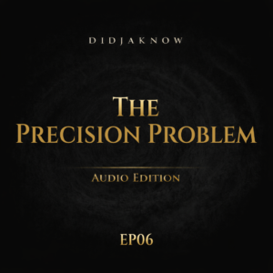 DidjaKnow EP06 The Precision Problem Audio Edition cover featuring gold serif typography on dark textured background