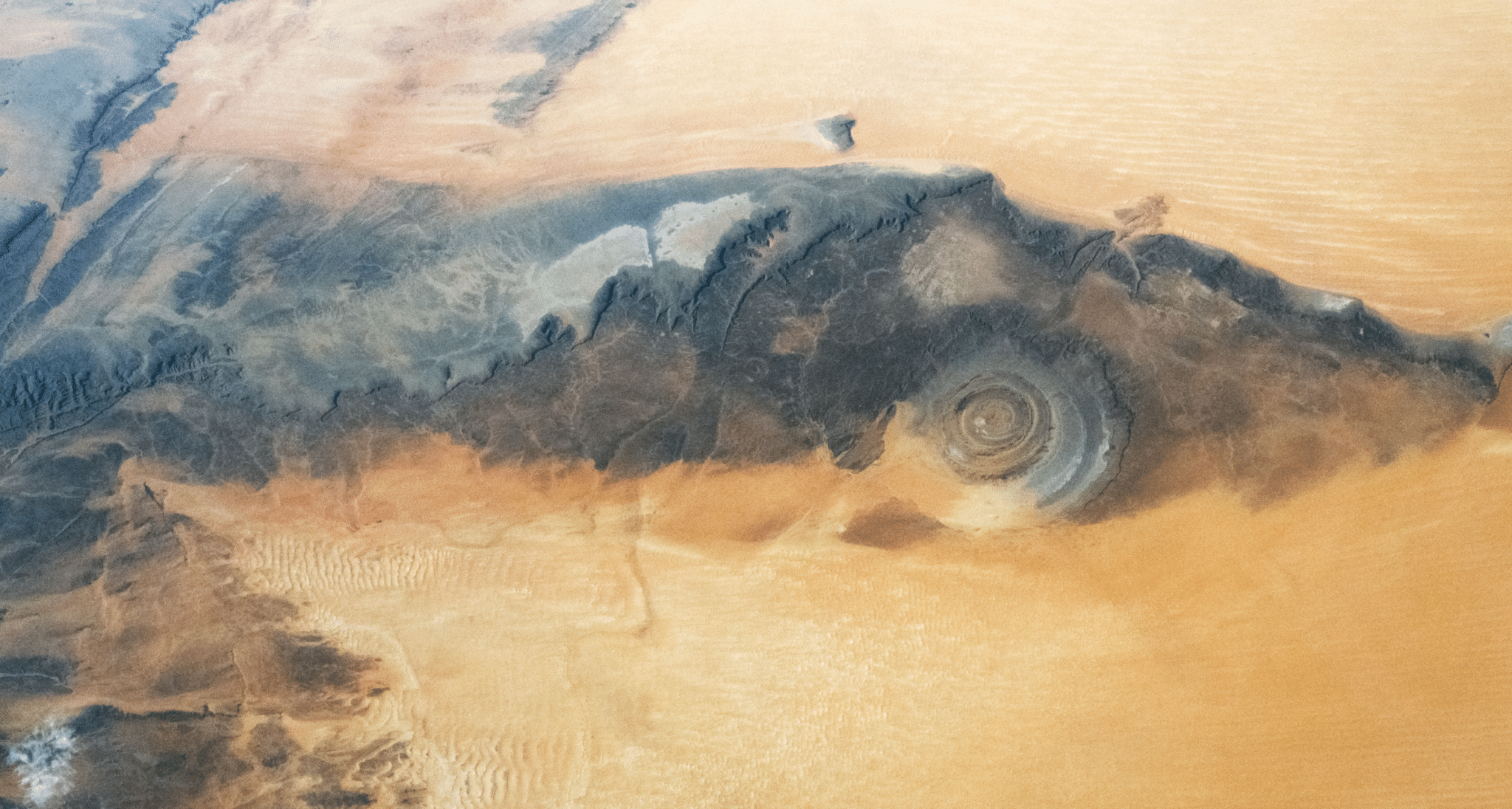Atlantis in Mauritania theory — the Richat Structure, known as the Eye of the Sahara, seen from space.