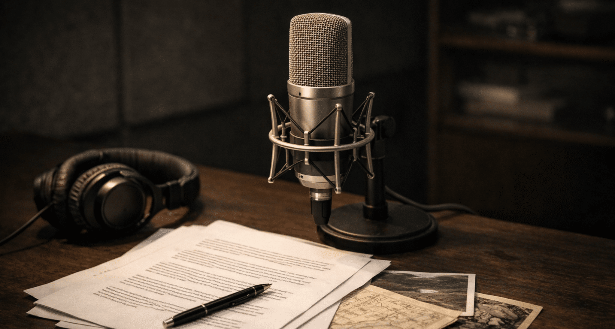 Documentary narration recording setup representing the DidjaKnow Media audio library and broadcast documentary productions.