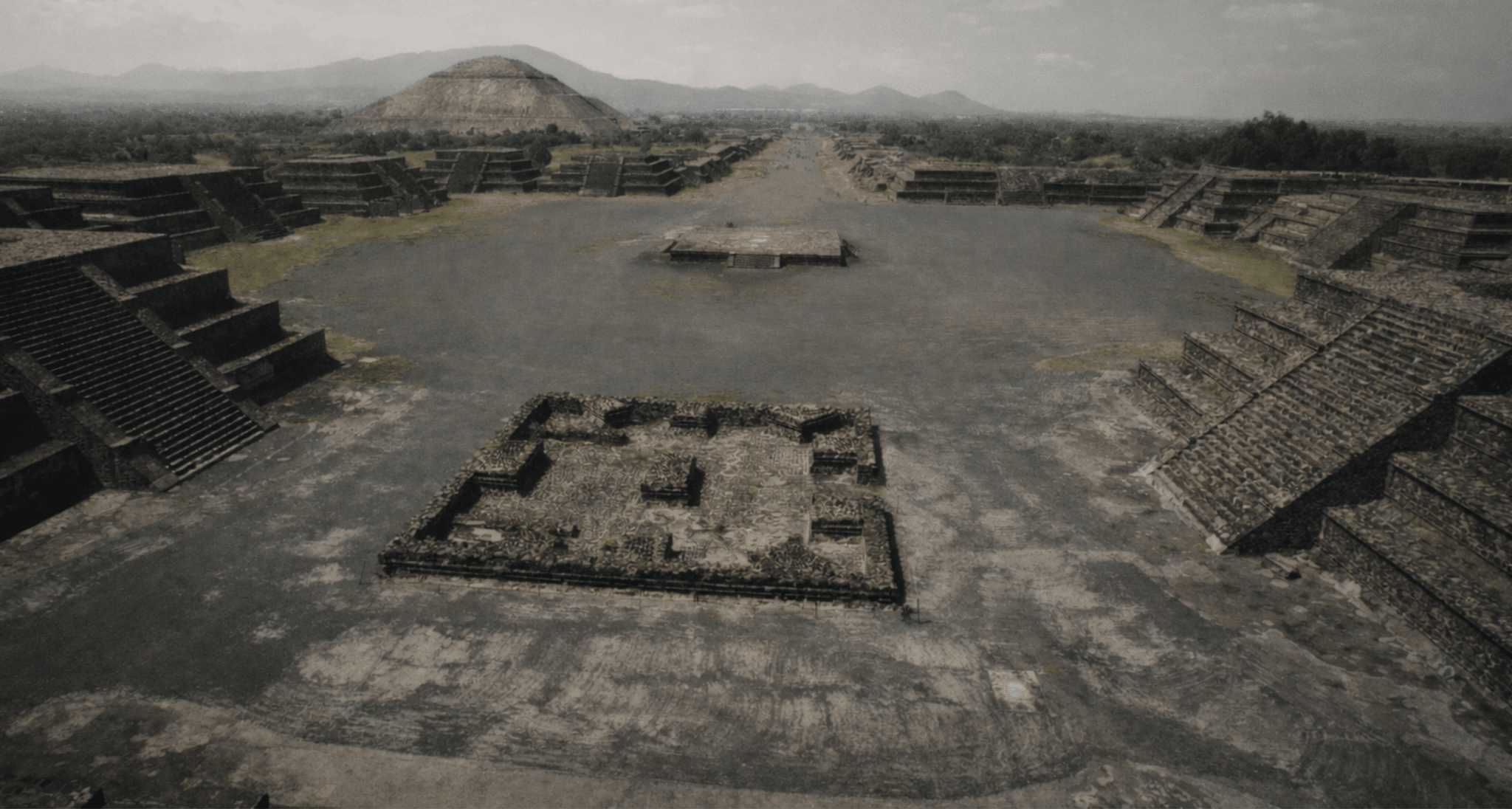 Teotihuacán City of the Gods with Pyramid of the Sun viewed from the Avenue of the Dead.