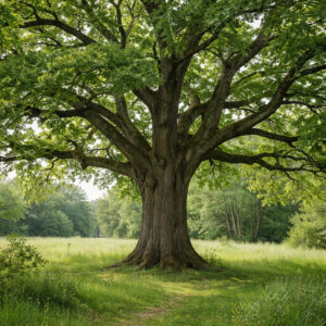 trees built from air shown as a massive tree rising upward with dense branches and a grounded natural landscape